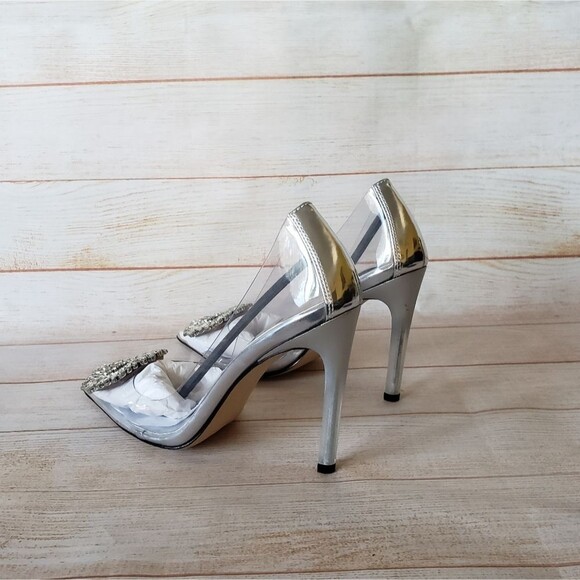 Good American Cinderella Crystal Jeweled Point Toe Clear Translucent Pumps - Picture 5 of 15